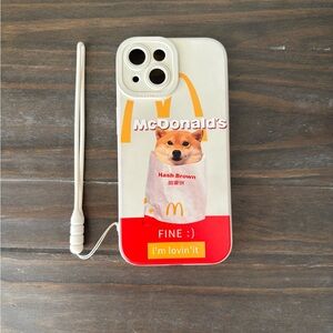 Iphone 15 McDonald's Red and White Phone Case with Dog Design